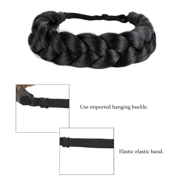 Bohemian Braided Headband Oversized Classic Wide Braids Adjustable Elastic Strap - Picture 3 of 6